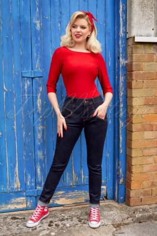 Doris Skinny Jeans Années 50 en Bleu Foncé