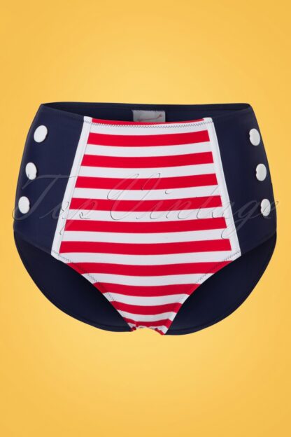 Joelle Stripes Bikini Pants Années 50 en Bleu Marine et Rouge