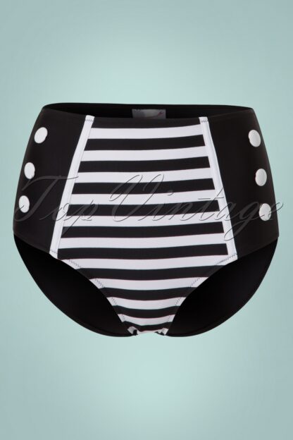 Joelle Stripes Bikini Pants Années 50 en Noir et Blanc