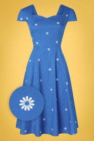 Daisy Spot Swing Dress en Bleu