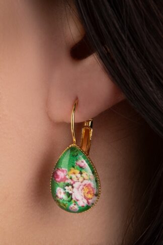 Fem Floral Earrings Années 50 en Vert