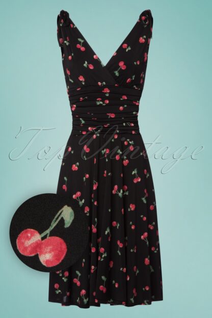 Grecian Cherry Dress Années 50 en Noir