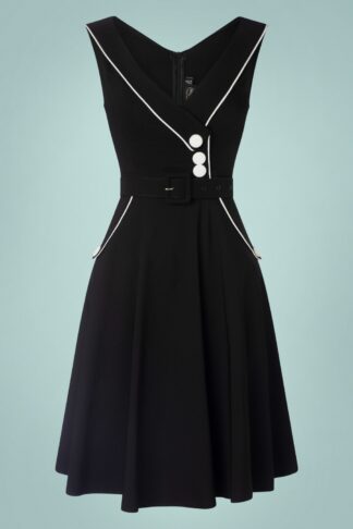 Marica Herringbone Swing Dress en Noir