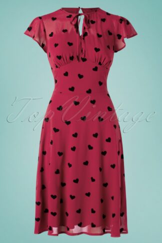 Peppa Chiffon Hearts Tea Dress Années 50 en Framboise