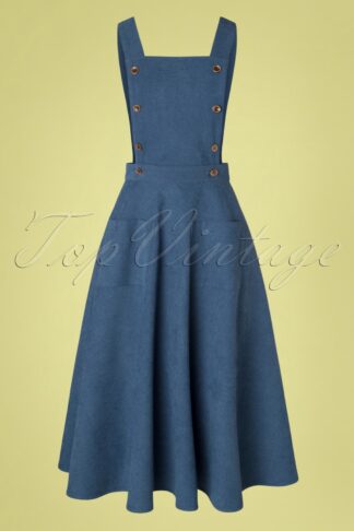 50s Book Smart Pinafore Swing Dress in Blue