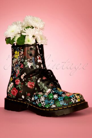 1460 Pascal Floral Mash Up Backhand Boots in Schwarz