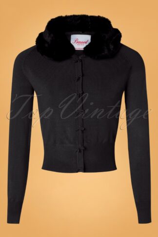 40s April Fluffy Bow Cardigan in Black