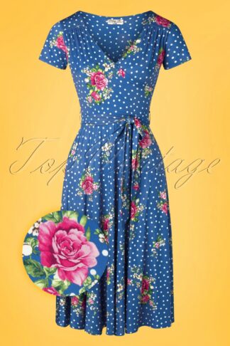 50s Frenna Floral Swing Dress in Royal Blue