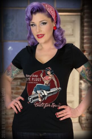 Rumble59 - Ladies V-Neck Shirt - Hotrod Betty's Spark Plugs von Rockabilly Rules