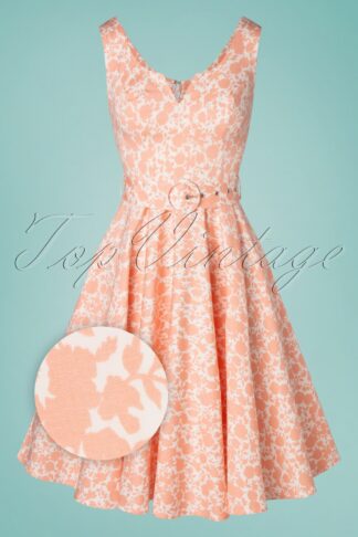 50s Alora Floral Swing Dress in Ivory and Peach