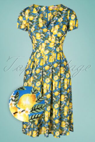 50s Fin Lemon Swing-Kleid in Blau