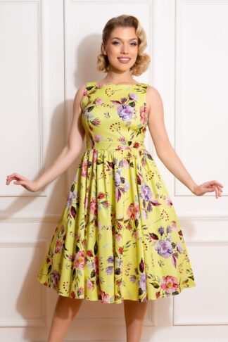 50s Josie Floral Swing Kleid in Gelb