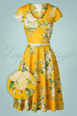 50s Carola Floral Swing Dress in Yellow
