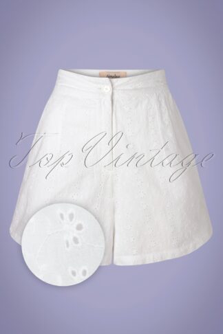 50s Iris Broderie Shorts in White
