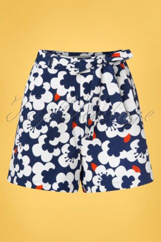 60s Totally Summer Shorts in Floral Clouds Blue