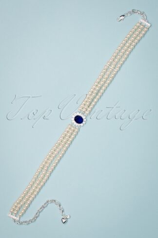 Lady Diana Pearl Choker Necklace in Sapphire Blue