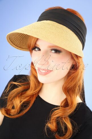 50s Augusta Straw Visor Hat in Natural and Black