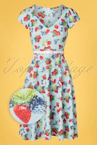 50s Resy Strawberry Swing Dress in Pale Blue