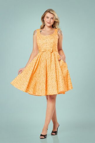 50s Selda Ditsy Floral Swing Dress in Yellow