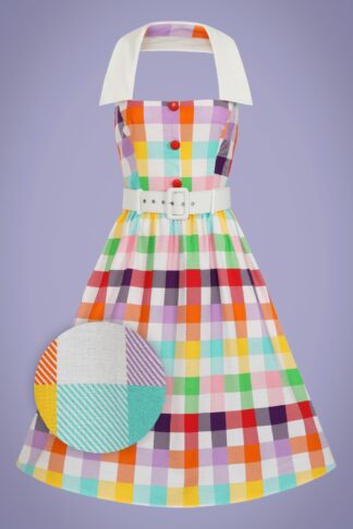 50s Waverly Rainbow Gingham Swing Dress in Multi