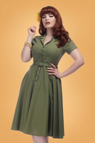 50s Caterina Swing Dress in Olive Green