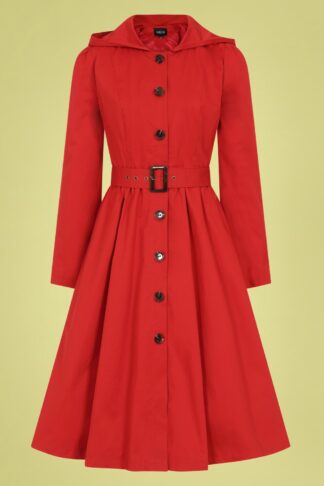 50s Sarah Hooded Trench Coat in Red