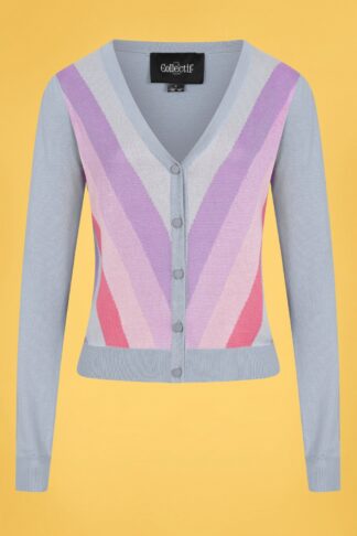 60s Violet Dreamy Rainbow Stripe Cardigan in Multi