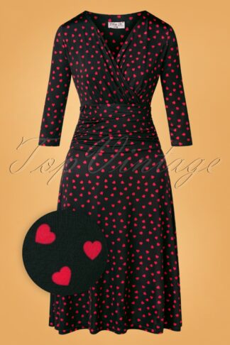 50s Carolina Hearts Swing Dress in Black and Red
