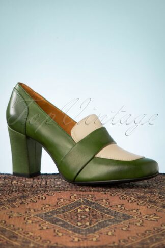 40s Harley Pumps in Forest Green and Cream