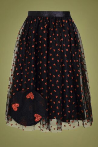 50s Bianca Hearts Swing Skirt in Black and Red