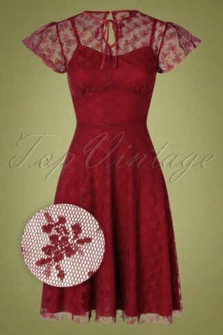 50s Melody Lace Occasion Dress in Burgundy