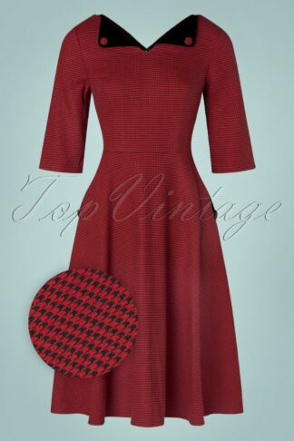 40s Regal Houndstooth Swing Dress in Red