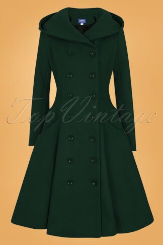 50s Heather Hooded Swing Coat in Forest Green