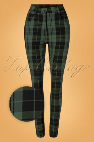 50s Tilly Tartan Trousers in Black and Green