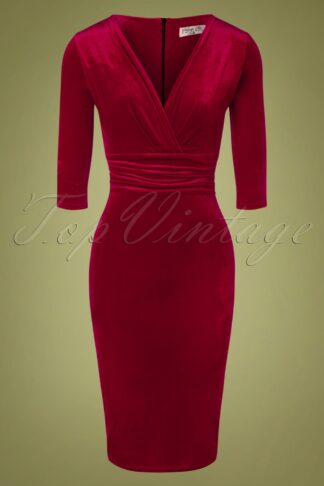 50er Nehla Bleistift Samt-Kleid in Rot