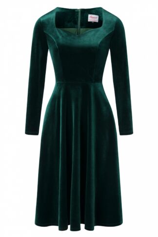 50s A Royal Evening Velvet Swing Dress in Green