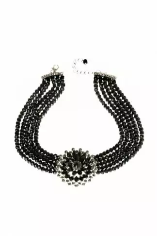 50s Audrey Jet Flower Necklace in Black and Silver