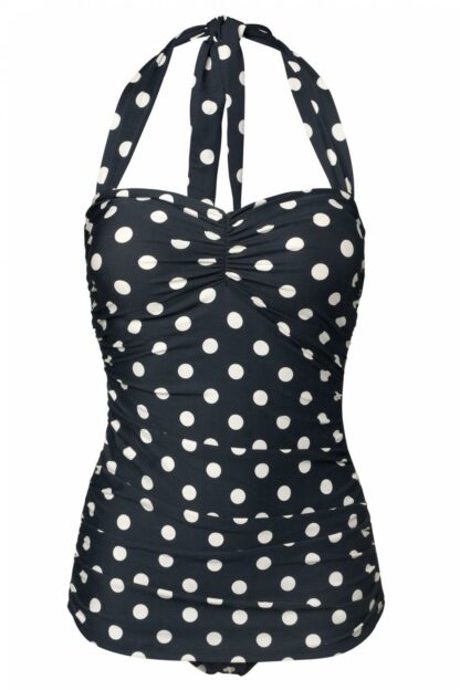 50s Classic Polkadot One Piece Swimsuit in Black and White