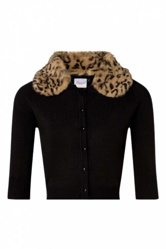 50s Fluffy Leopard Cardigan in Black