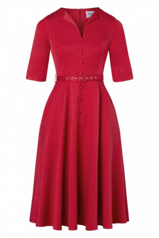 50s Winter Rose Swing Dress in Red
