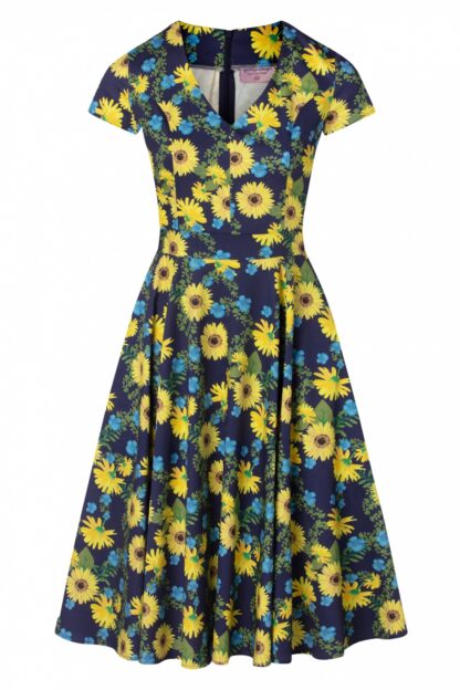 TopVintage exclusive ~ 50s Olivia Short Sleeves Swing Dress in Dark Blue