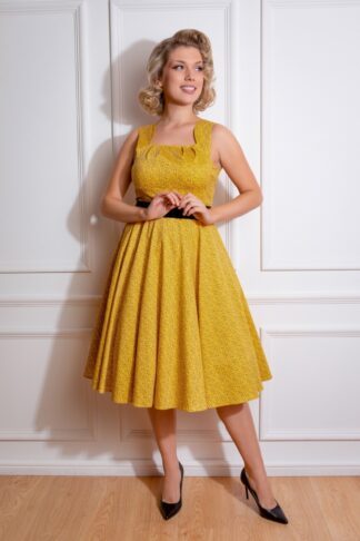 Patricia Polka Dot Swing Dress in Yellow
