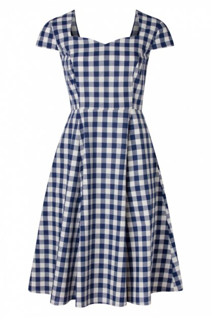 Row Boat Date Check Swing Dress in Blue and White