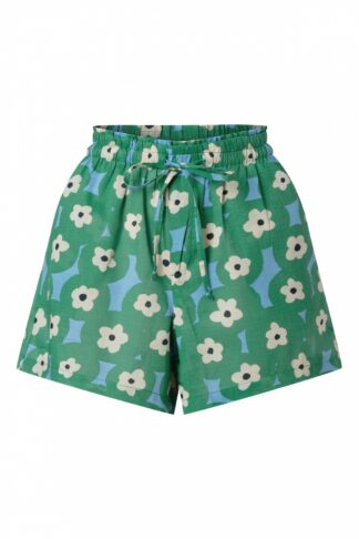 Bold Beach Flower Shorts in Blue and Green