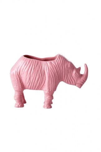 Small Metal Rhino Flower Pot in Pink