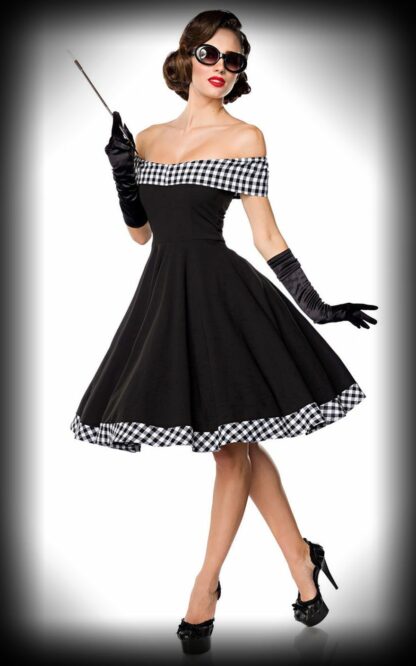 Belsira - Schulterfreies Swingkleid Louise, schwarz-weiß #2XL
