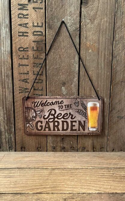 Vintage Hängeblechschild - Welcome to the Beer Garden, 10 x 20 cm