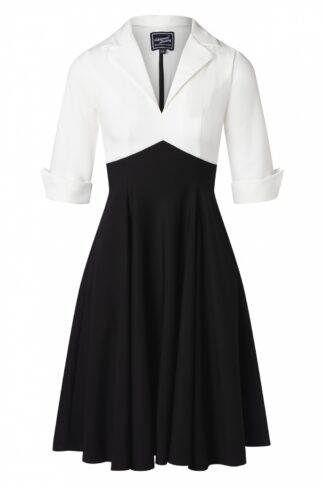 Dianne zweifarbiges Swing Kleid in Schwarz und Weiß