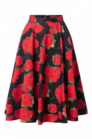 Topvintage exclusive ~ Adriana Roses Swing Skirt in Schwarz und Rot