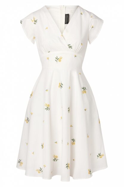 Swing Kleid mit Blumenstickerei in Weiß